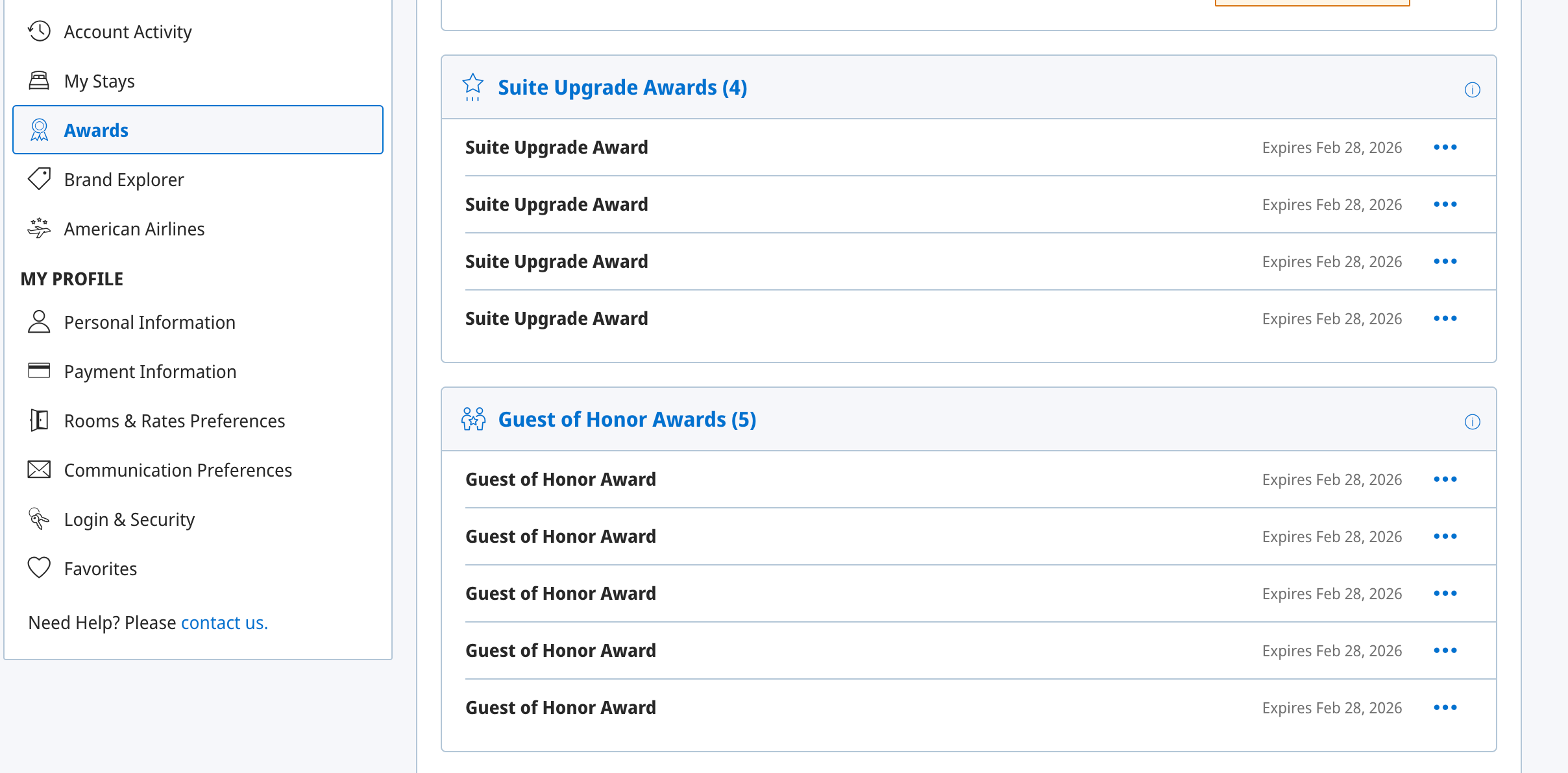 World of Hyatt award options.